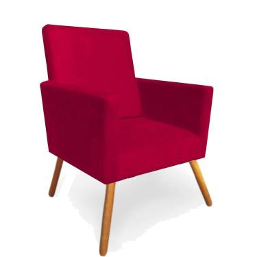 Imagem de Poltrona Decorativa Nina Pés Madeira Suede Vermelho