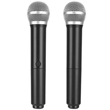 Imagem de Conjunto de 2 microfones com 1 receptor, 80dB UHF sem fio duplo sistema de microfone portátil para desktop, laptop, acessório para TV/áudio/computador