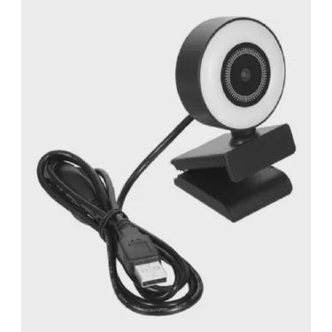 Imagem de Webcam Câmera 1080p Arco Anel Luz Led Microfone Ring Light USB Gira 360º Computador Notebook