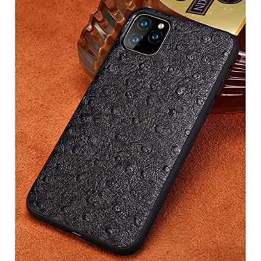 Imagem de KKFAUS para Apple iPhone 11 Series Case, capa traseira à prova de choque com padrão de avestruz capa protetora de telefone de couro genuíno (cor: preto, tamanho: 6,1 polegadas)