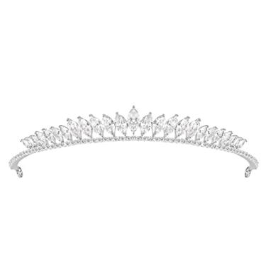 Imagem de YYSuniee Faixa de cabeça de coroa de zircônia cúbica simples acessórios de cabelo em forma de gota para mulheres presente de concurso de aniversário