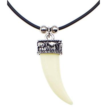 Imagem de Colar Bijoux De Ja banhado a ródio com pendente de elefante de dente de lobo com coroa de elefante de 50 cm com extensão de 5 cm