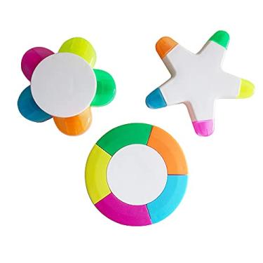 Imagem de SunAngel Pacote com 3 canetas iluminadoras fluorescentes, marcadores de pétalas, marcadores de flor de estrela, canetas de aquarela de formato redondo para estudantes, escola, escritório