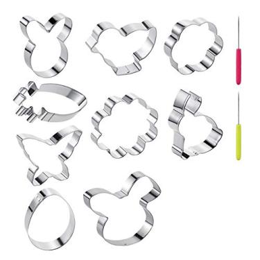 Imagem de Kasmoire Conjunto de cortadores de biscoito de Páscoa de 9 peças com agulha de agitação de açúcar, 100 sacos autoadesivos para cookies (10 x 10 cm)