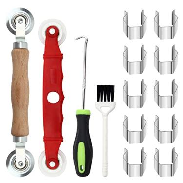 Imagem de Kit de reparo de tela de janela Kit de ferramentas de reparo de rolo estriado com clipes de instalação de tela, kit de ferramentas de fixação de estrias de metal e plástico para tela de janela