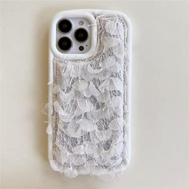Imagem de FCSWEET Capa compatível com iPhone 14, capa de telefone elegante de silicone macio à prova de choque preto e branco design de renda capa para mulheres meninas capa com borda de renda