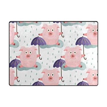 Imagem de My Little Nest Tapete de área de desenho animado porcos rosa leve antiderrapante tapete macio 1,6 m x 1,8 m, esponja de memória interior exterior decoração tapete para sala de jantar quarto escritório cozinha