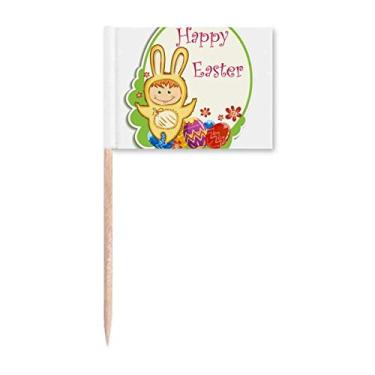 Imagem de Feliz Páscoa Coelhinho Amarelo Criança Cultura Ovo Bandeiras Marcador Topper Decoração de Festa
