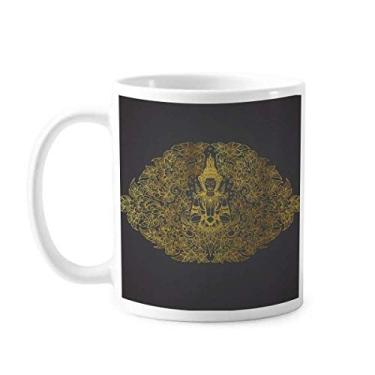 Imagem de Caneca de cerâmica com ilustração de folha dourada simétrica tailandesa xícara de porcelana de café
