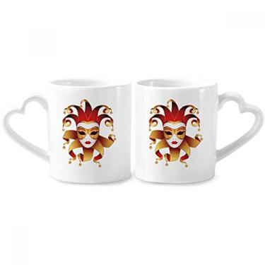 Imagem de Mysterious Head Happy Carnival Of Venice Conjunto de canecas de porcelana para casais, copo de cerâmica com alça de coração