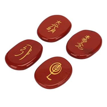 Imagem de Conjunto de Pedras Naturais, 4 Peças de Pedras Rúnicas Lisas, Símbolos de Reiki Gravados para Cura de Reiki (Pedra Vermelha)