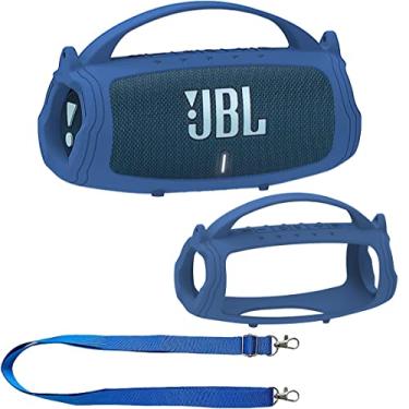 Imagem de JCHPINE Capa de silicone para alto-falante Bluetooth portátil JBL Charge 5, suporte protetor para acessórios de alto-falante JBL Charge 5 (capa azul, não serve para a versão Wi-Fi)