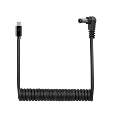 Imagem de Cabo de carregamento tipo C a CC de 90 graus, tipo C USB C macho para CC 5,5 x 2,5 mm cabo de carregamento macho para notebook tomada de energia cabo de carregamento de mola enrolada, 12V 5A