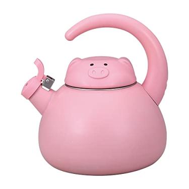 Imagem de Chaleira de apito para fogão, decoração de porco rosa esmaltada em aço, utensílios domésticos supremos chaleira de animal fofo fogão, acessórios de cozinha Teteras (2,1 litros, porco rosa)
