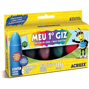 Imagem de Acrilex 9506 - Lápis de Cera, Gizão, Meu 1 Giz de Cera, Multicor, Pacote de 3 unidades