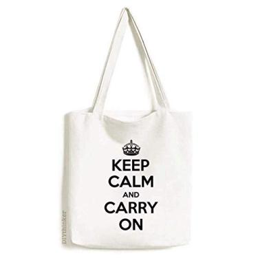 Imagem de Bolsa de lona preta Keep Calm And Carry On com citação, bolsa de compras casual