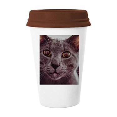 Imagem de Caneca de foto de gato cinza com olho grande de animal, copo de cerâmica
