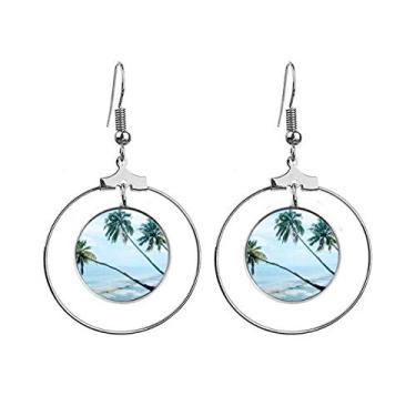 Imagem de Brincos com imagem de árvore verde da Ocean Beach com argola pendente