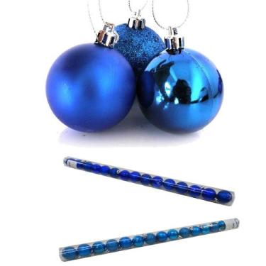 Imagem de Kit 30 Bolas De Natal Azul Claro Escuro 3cm Mista Glitter Fosca Lisa D