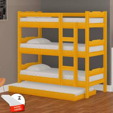 Imagem de Treliche Madeira Maciça Com Auxiliar E 4 Colchões Cerejeira Esmeralda Nemargi