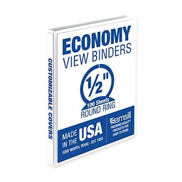 Imagem de Samsill Fichário de 3 anéis de 1,27 cm, feito nos EUA, anel redondo econômico, capa de visualização transparente, capacidade para 100 folhas - para escola, casa, escritório - branco