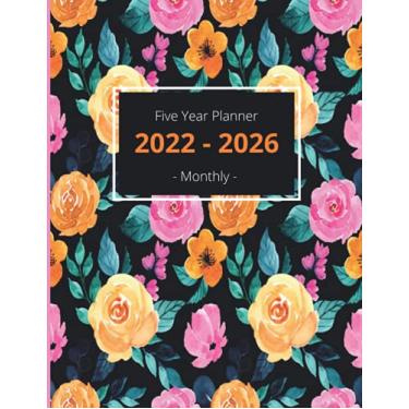 Imagem de 2022-2026 Five Year Planner: 60 Month Calendar and Organizer | Beautiful hand-drawing flowers | 5 Year Monthly Agenda 2022, 2023, 2024, 2025, 2026 | Watercolor Cover 8.5" x 11" in