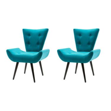 Imagem de Kit 2 Poltronas Decorativa Emilia Suede Pé Palito - Azul Turquesa