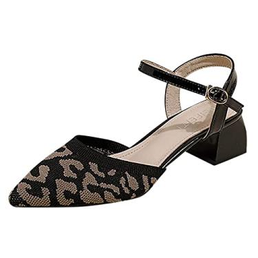 Imagem de Sandálias femininas confortáveis sapatos sociais femininos bico fino malha malha sapatos únicos elegantes sapatos casuais de negócios (café, 35)