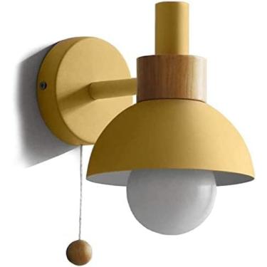 Imagem de Luminária De Parede Moderna Luminária De Parede De Madeira De Ferro Com Interruptor De Cordão, Arandela De Parede Redonda E27, Luminárias De Cabeceira, Luzes De Leitura, Iluminação De Sala De Esta