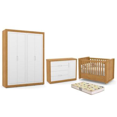 Imagem de Dormitório Tutto New 4 Portas, Cômoda 1 Porta, Berço com Colchão D18 - Matic Móveis
