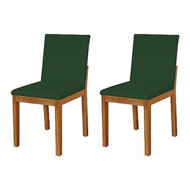 Imagem de Kit 2 Cadeiras De Jantar Pérola Estofadas Em Veludo Verde Base Madeira Maciça Mel