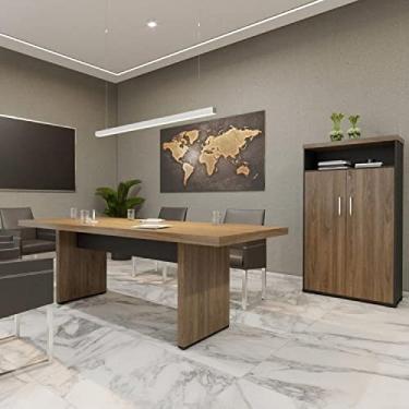 Imagem de Conjunto Escritório 2 Peças Mesa de Reunião 200cm 1 Armário 2 Portas com Nicho