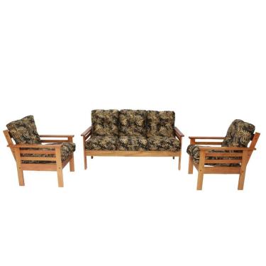 Imagem de Conjunto De Sofá 3 Lugares E Poltronas Em Madeira