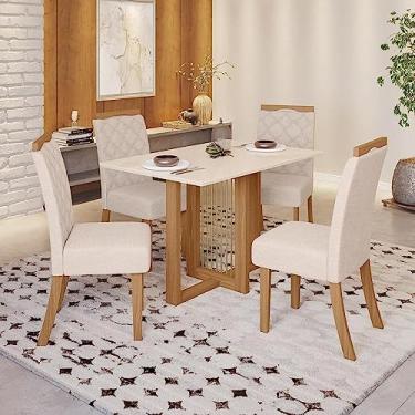 Imagem de Conjunto Sala de Jantar Mesa Tampo MDF com 4 Cadeiras Marie Nature/Off White/Linho