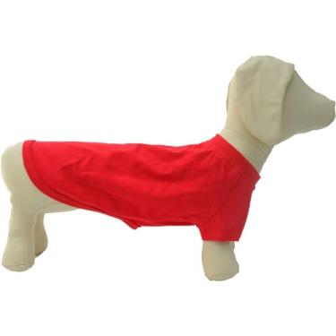 Imagem de Lovelonglong 2019 Trajes de animal de estimação Roupas de cachorro roupas em branco Camisetas para cães grandes médios pequenos 100% algodão 18 coresLovelonglong D-XL (for Dachshund -30lbs) vermelho