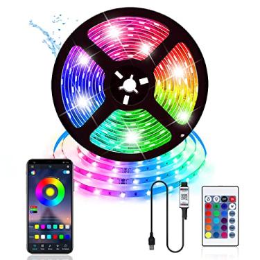Imagem de Vinmooog Tira LED rgb luzes led quarto 5 m luz led, fitas led tv USB 5050 16 cores sincronização de música Bluetooth com controlo inteligente de APP para TV festa bar e corredor