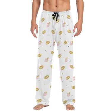Imagem de Wudan Pijama masculino roxo fofo cogumelo roupa de dormir masculina algodão com bolsos moletom longo presentes engraçados P, Estrelas mágicas de morango dourado, M