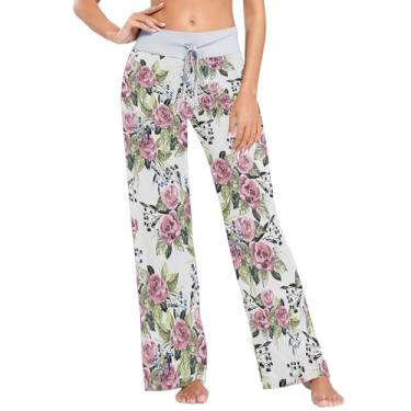Imagem de JUNZAN Aquarela flores rosa baga selvagem verão pijama calças para mulheres calças de pijama para mulheres calças de moletom PP, Aquarela, flores, rosa, baga silvestr, X-Small
