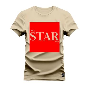 Imagem de Camiseta Plus Size Premium Algodão Estampada Star Red Bege G1