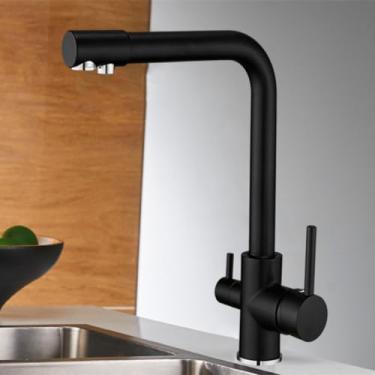 Imagem de Torneiras de cozinha com filtro, torneira misturadora montada no deck, rotação 360 com purificação de água, torneira misturadora, preta, nova