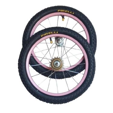 Imagem de Par De Rodas Para Bicicleta Aro 16 Com Pneus e Câmara Pirelli + Catraca (Rosa)