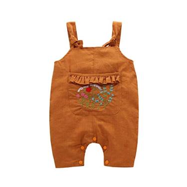 Imagem de Macacão vintage para bebês, meninos, meninas, com bolsos grandes, alças suspensórias, macacão infantil fofo de verão, Marrom, 3-6 meses