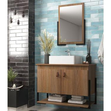 Imagem de Armário de Banheiro Elite 60 com Espelho 2 Portas e 1 Nicho Noce - Belizze