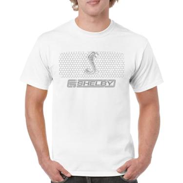 Imagem de Camiseta masculina Shelby logotipo Honeycomb Grille Mustang Cobra GT Muscle Car GT500 GT350 Performance Powered by Ford, Branco, M