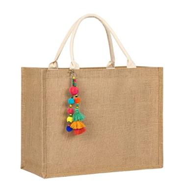 Imagem de Trifabricy Bolsa de praia, bolsa de praia grande para mulheres, sacola de praia de palha tecida, impermeável, para natação, academia, compras, viagem, Estilo clássico., Large, Estilo clássico