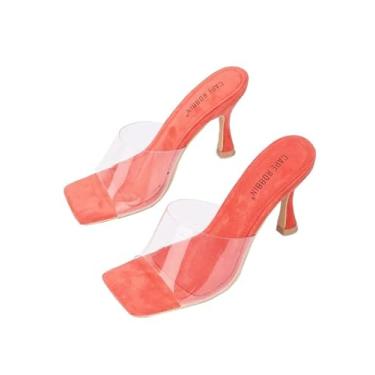 Imagem de Cape Robbin Veja Clear Sexy Salto alto feminino, bico aberto, salto para mulheres, Laranja, 6