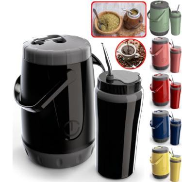 Imagem de Kit Terere Garrafa Térmica 2,5l Bomba Inox C/Alça + Copo Térmico Com Canudo Inox 650ml Chimarrão Chá Matte (PRETO)