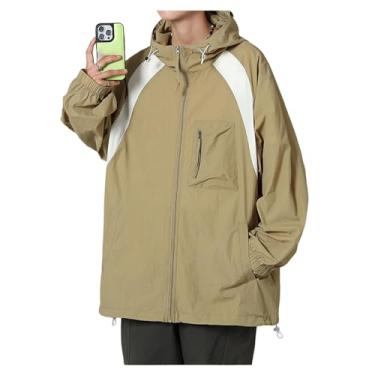 Imagem de Jaqueta masculina leve, corta-vento, cor sólida, capa de chuva, casaco de ciclismo com capuz ajustável, Cor 2, M