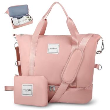 Imagem de WOOMADA Bolsa esportiva de viagem, bolsa de ginástica com compartimento molhado e compartimento para sapatos. Bolsa noturna para mulheres com bolsa de higiene pessoal, bolsa esportiva, rosa