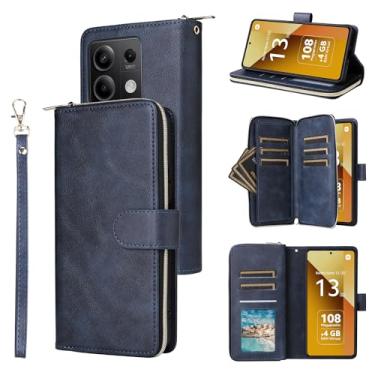 Imagem de Capa carteira para Xiaomi Redmi Note 13 5G, 9 compartimentos para cartão, 1 carteira premium com zíper com alça de pulso, capa de telefone flip de couro com suporte para Redmi Note 13 5G 6,7 polegadas